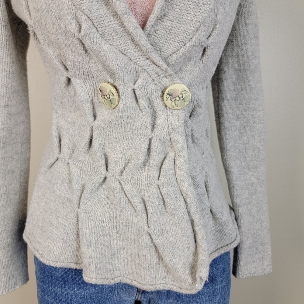 Anthropologie Leifsdottir Wool Shawl Neck Button Pin Tuck Cardigan Sweater XS - Picture 4 of 15